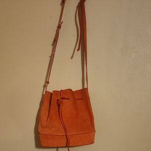 Orange Leather Crossbody Bag with Flap Closure